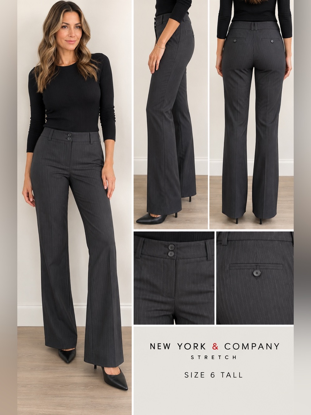 New York & Company Striped Flare Pants in Black Size 6 Tall NWT